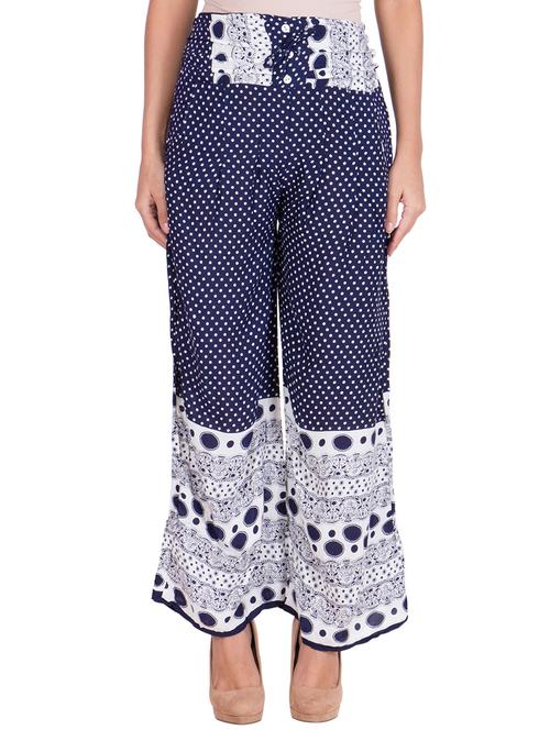 navy blue printed cotton palazzo - 11369130 - Very Small Image - 1