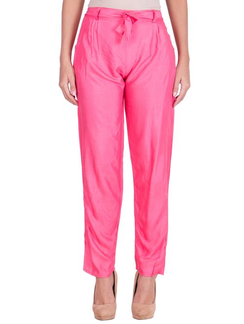 solid pink cotton pleated trouser - 11369137 - Very Small Image - 1