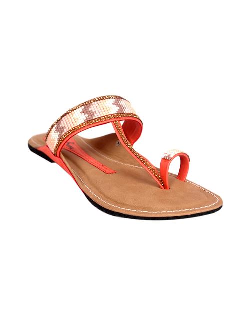 coral embellished faux leather kolhapuri - 11374271 - Very Small Image - 1