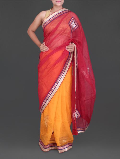 embroidered patch work cotton net saree - 1137953 - Very Small Image - 1