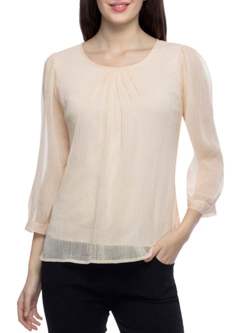 beige poly chiffon regular top - 11380345 - Very Small Image - 1