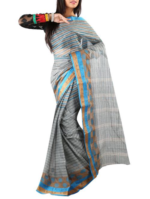 Multi Colored Cotton Saree With Blouse - 11382487 - Very Small Image - 1