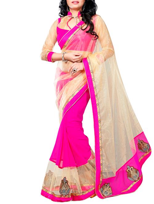 pink beige color, georgette saree with blouse - 11382811 - Very Small Image - 1