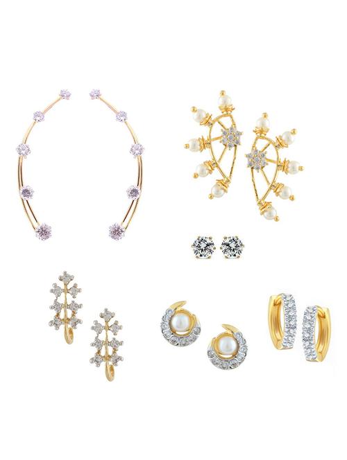 white gold plated studs (set of 5) earrings - 11383958 - Very Small Image - 1