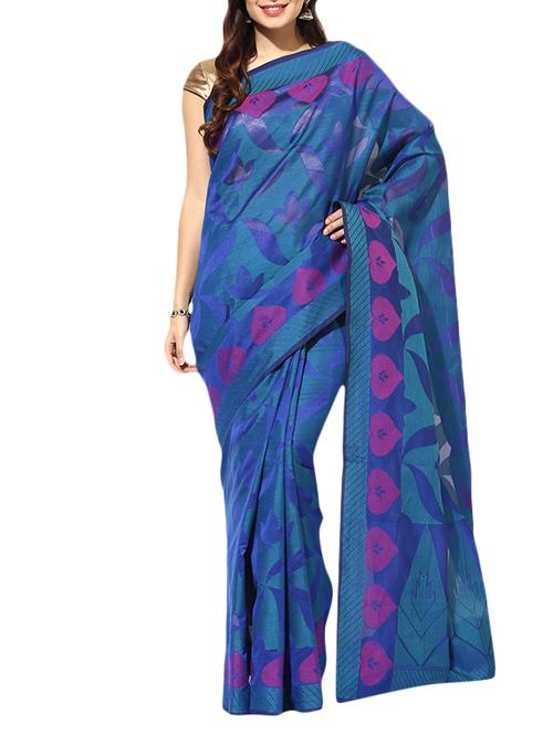 blue silk blend woven saree with blouse - 11385157 - Very Small Image - 1