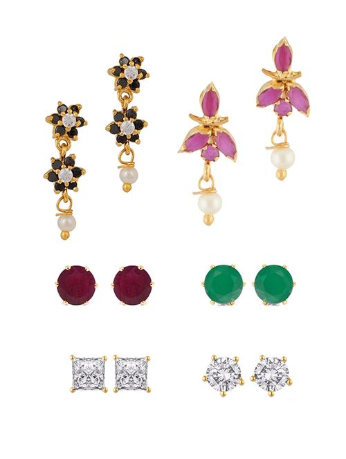 multi colored gold plated studs (set of 6) earrings - 11385820 - Very Small Image - 1