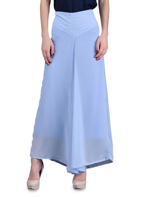 Solid  fit and flare georgette  palazzos - 1138892 - Very Small Image - 1