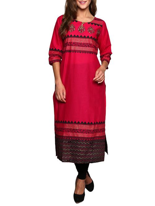 pink printed cotton kurta - 11389582 - Very Small Image - 1