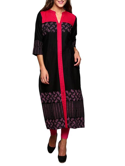black printed cotton kurta - 11389596 - Very Small Image - 1