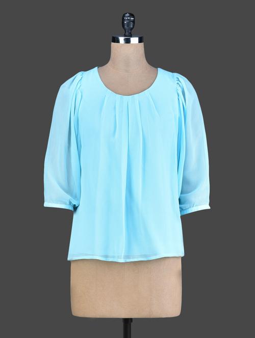 Sky Blue Quarter-Sleeved Georgette Top - 1138972 - Very Small Image - 1