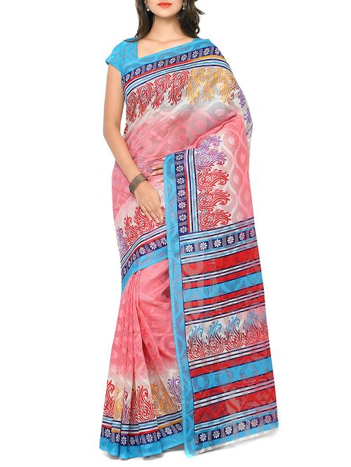 nanda silk mills multi color bhagalpuri jacquard printed saree with unstitched blouse piece with blouse - 11390274 - Very Small Image - 1