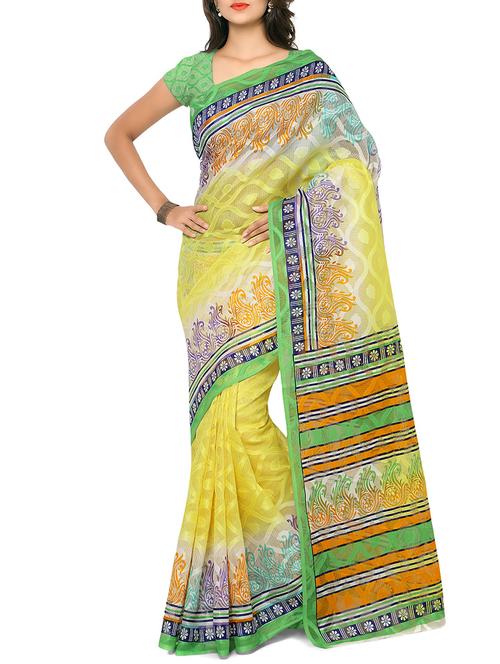nanda silk mills multi color bhagalpuri jacquard printed saree with unstitched blouse piece with blouse - 11390277 - Very Small Image - 1