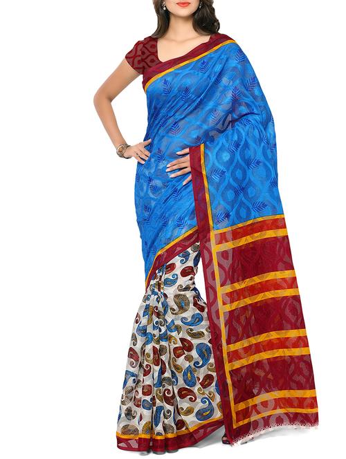 nanda silk mills multi color bhagalpuri jacquard printed saree with unstitched blouse piece with blouse - 11390281 - Very Small Image - 1