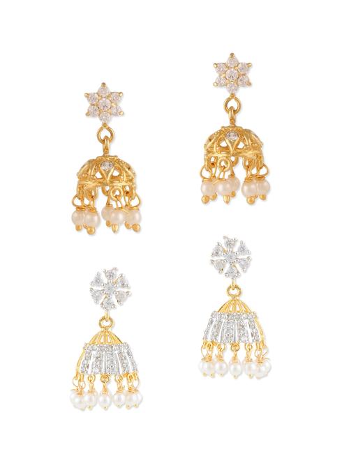 white gold plated jhumka set - 11390994 - Very Small Image - 1