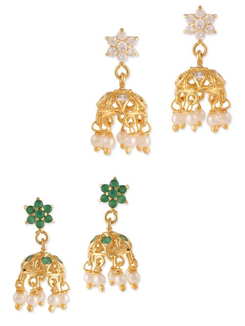 green gold plated jhumka set - 11391004 - Very Small Image - 1