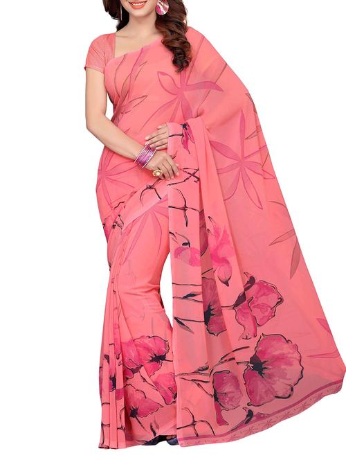 orange georgette saree with blouse - 11391842 - Very Small Image - 1