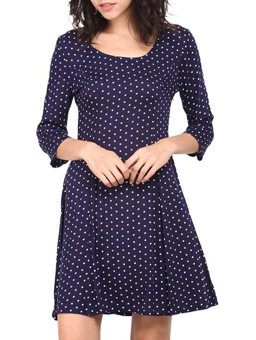 navy blue color, rayon a-line dress - 11392065 - Very Small Image - 1