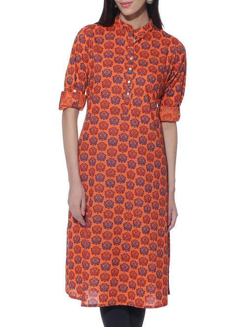 orange cotton kurta - 11392289 - Very Small Image - 1