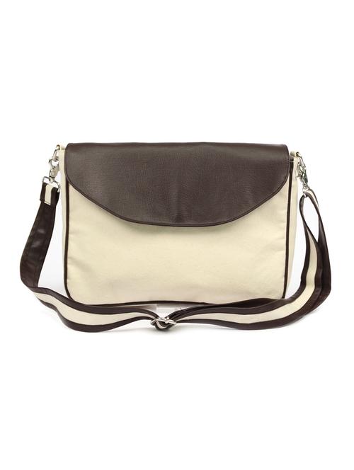 beige solid canvas sling bag - 11392621 - Very Small Image - 1