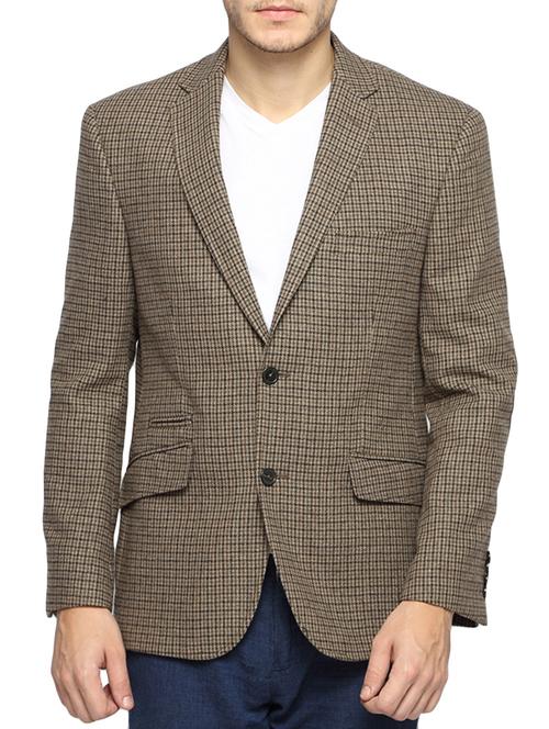 brown cotton checkered casual elbow patch blazer - 11392695 - Very Small Image - 1