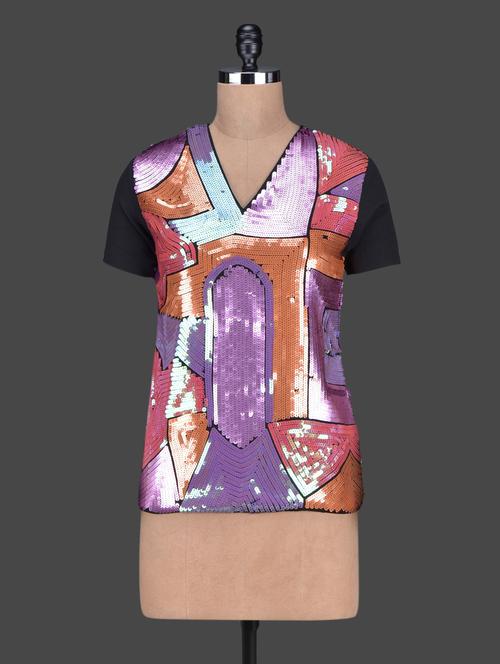 multicolor sequined v-neck top - 1139353 - Very Small Image - 1