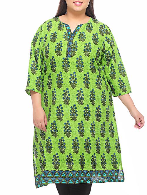 parrot green printed cotton kurti - 1139424 - Very Small Image - 1