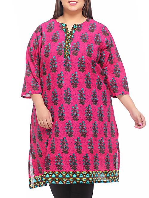 pink printed cotton kurti - 1139425 - Very Small Image - 1