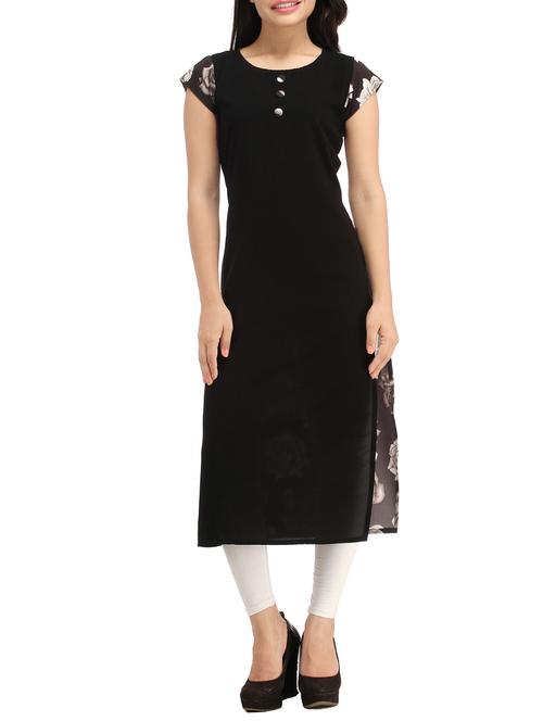 black floral print kurta - 11398145 - Very Small Image - 1
