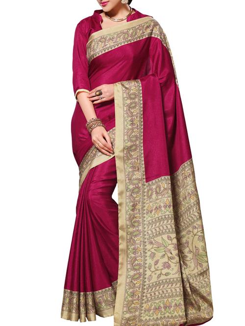 magenta art silk  printed saree with blouse - 11400067 - Very Small Image - 1