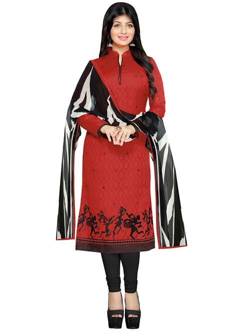 red dress material - 11400098 - Very Small Image - 1