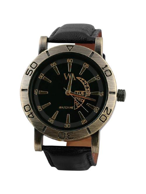 black leatherette men analog watch - 11402237 - Very Small Image - 1
