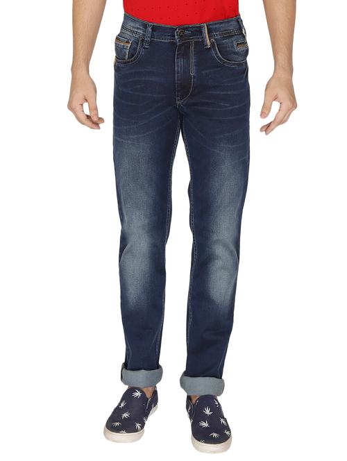 dark blue cotton stone washed jeans - 11402351 - Very Small Image - 1