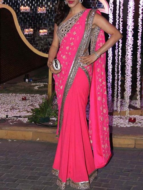 pink georgette saree with blouse - 11402488 - Very Small Image - 1