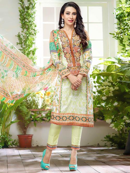green cotton unstitched suit - 11404118 - Very Small Image - 1