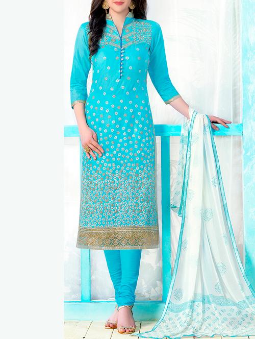 blue cotton unstitched churidaar suit - 11406976 - Very Small Image - 1
