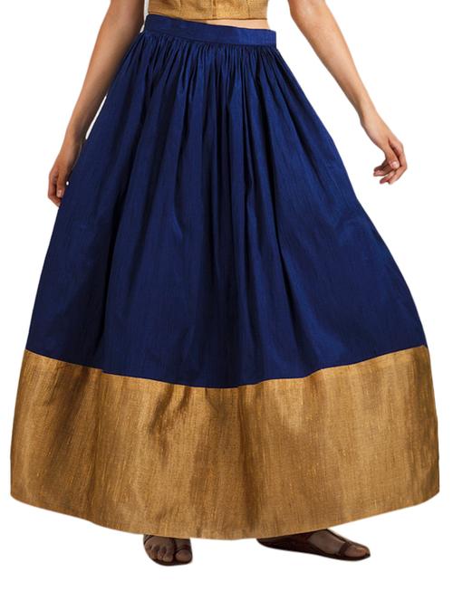 Midnight blue raw silk maxi skirt - 11409807 - Very Small Image - 1