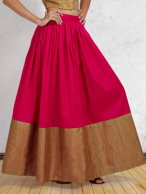 Pink raw silk maxi skirt - 11409808 - Very Small Image - 1