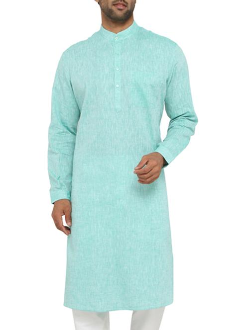 solid aqua blue cotton kurta - 11409883 - Very Small Image - 1