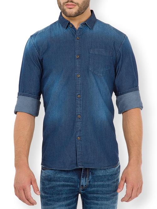 blue cotton casual shirt - 11411217 - Very Small Image - 1