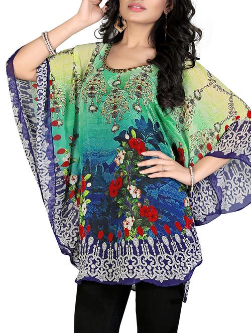 multi colored georgette printed kaftan - 11412910 - Very Small Image - 1
