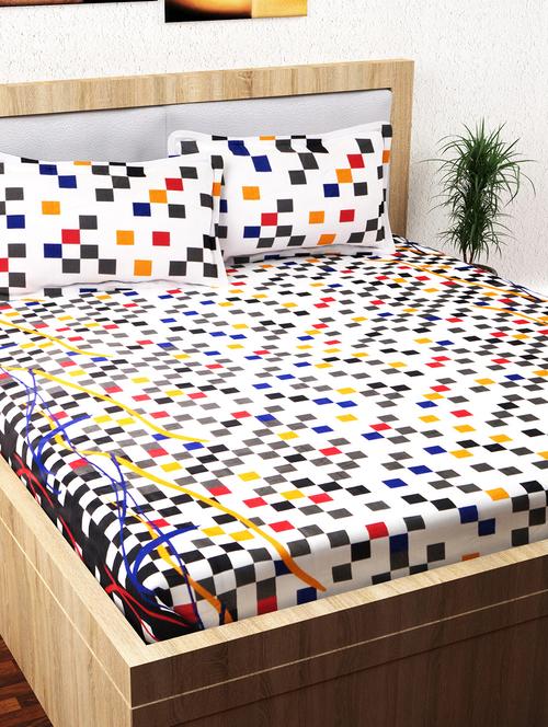 152 tc 100% cotton white 1 double bedsheet with 2 pillow cover - 11413262 - Very Small Image - 1