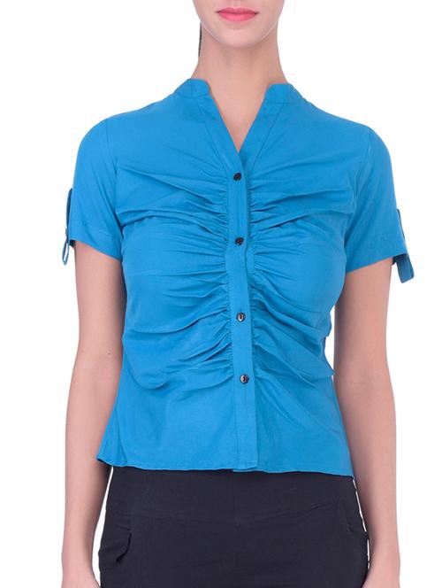 mandarin neck ruched shirt - 11418312 - Very Small Image - 1