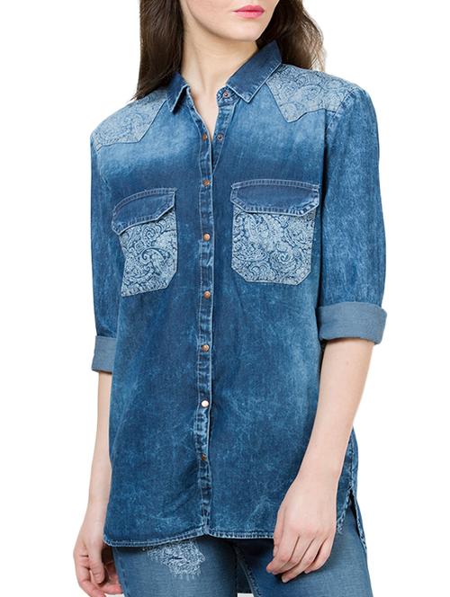 blue denim regular shirt - 11420173 - Very Small Image - 1