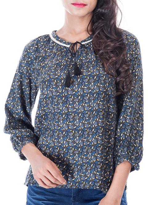 tie front lace detail floral top - 11426338 - Very Small Image - 1