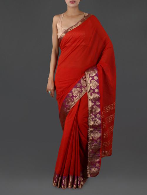 orange pure cotton saree - 1142823 - Very Small Image - 1