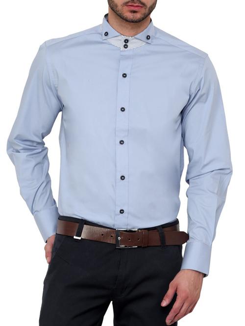 solid sky blue cotton formal shirt - 11429748 - Very Small Image - 1