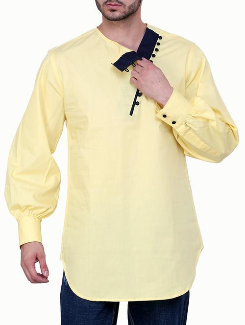 solid yellow cotton kurta - 11431672 - Very Small Image - 1