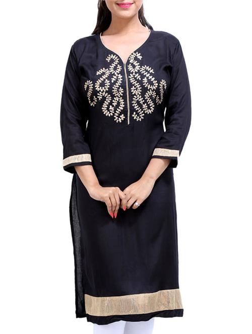 black embroidered cotton kurta - 11433999 - Very Small Image - 1