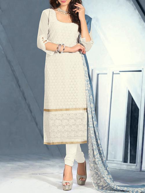 white georgette unstitched suit - 11435010 - Very Small Image - 1