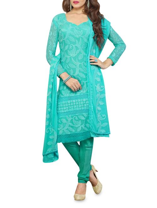 turquoise embroidered georgette suit set - 1143699 - Very Small Image - 1